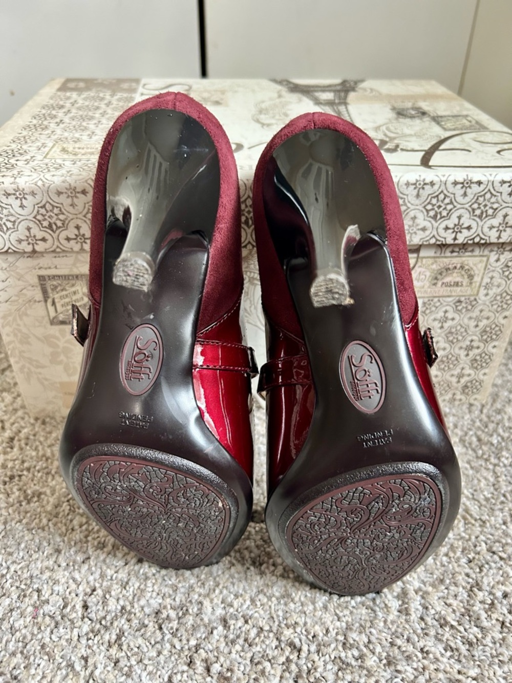 Söfft Burgundy Patent Leather Mary Jane Heels Peep Toe Pumps Size 7.5 - Picture 7 of 7